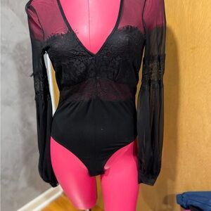 Bardot Black Lace Long Sleeve Bodysuit